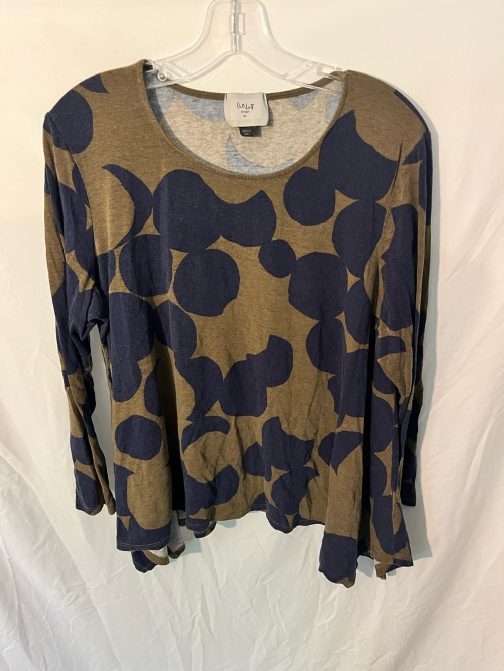 Chalet et Ceci Navy & Brown Printed Long-Sleeve Scoop Neck Top